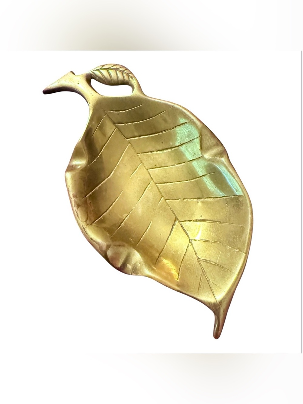 Vintage Solid Brass Ashtray Leaf Shaped Trinket Dish, 6” Long